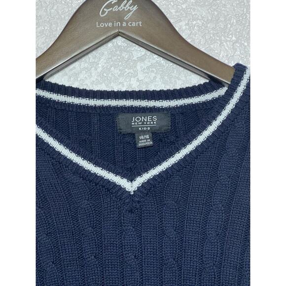 Nautical Fisherman Sweater Jones Of New York Knit V Neck Navy Tennis Nautical - Picture 5 of 7